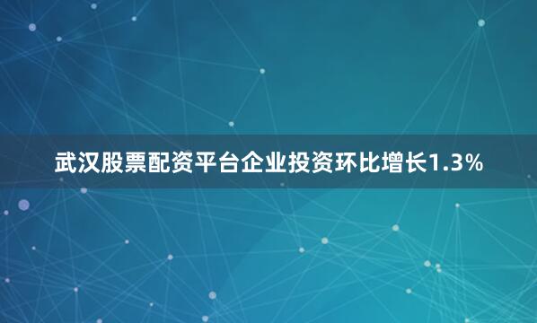 武汉股票配资平台企业投资环比增长1.3%